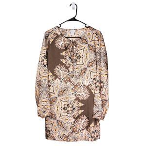 Chico's Women's Blouse Paisley Drawstring Lightweight Boho Tunic Top Size 2 L/12